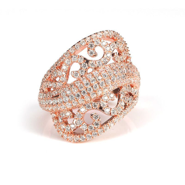 Luxury Rose Gold Plated Hollow Out Cluster Setting Ring