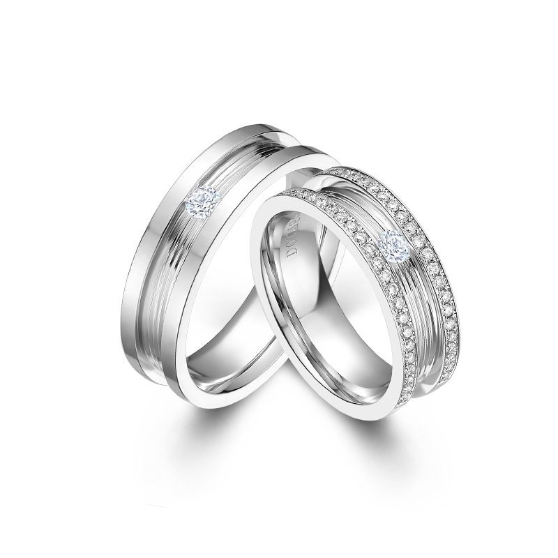 Channel Setting Round Brilliant-cut White Sapphire Together Series Couple Rings