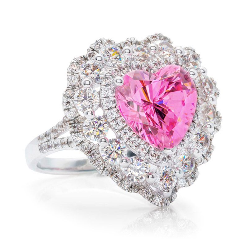 Unique Heart-shaped 3.0CT Pink Sapphire Cocktail Ring