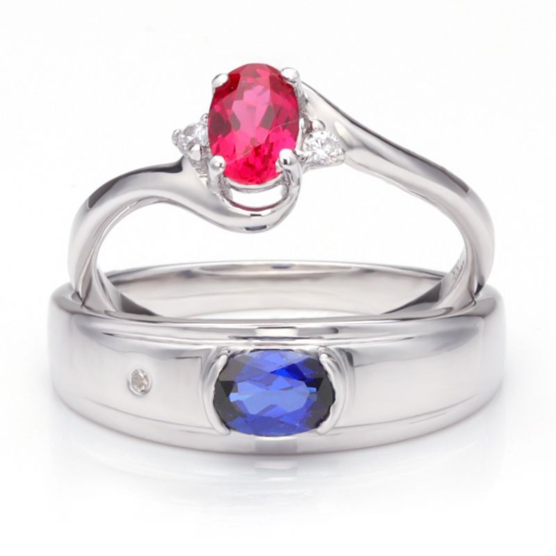 Sapphire Ruby Curved Shank 925 Sterling Silver Couple Rings