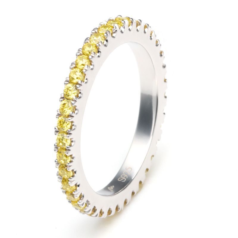 Classic Yellow Sapphire Gem-Studded Wedding Band For Her