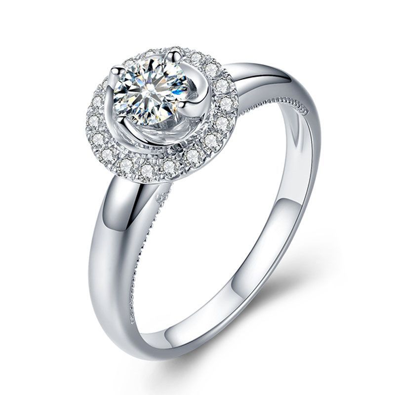 Halo Round Brilliant-cut 0.5ct White Sapphire Engagement Ring