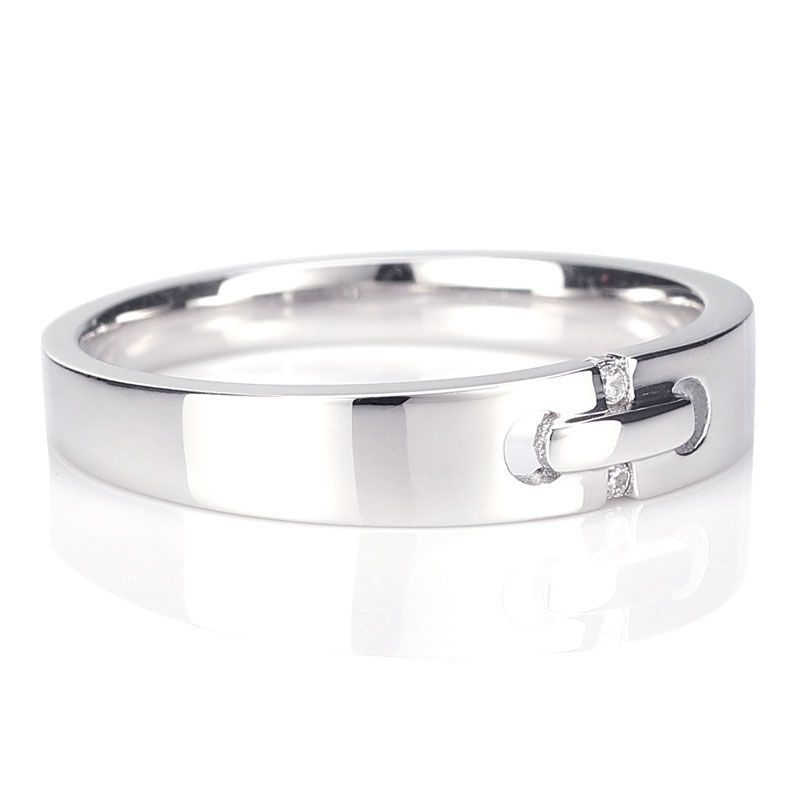 White Gold Lucky bead Two Micro Sapphire Buckle Wedding Band