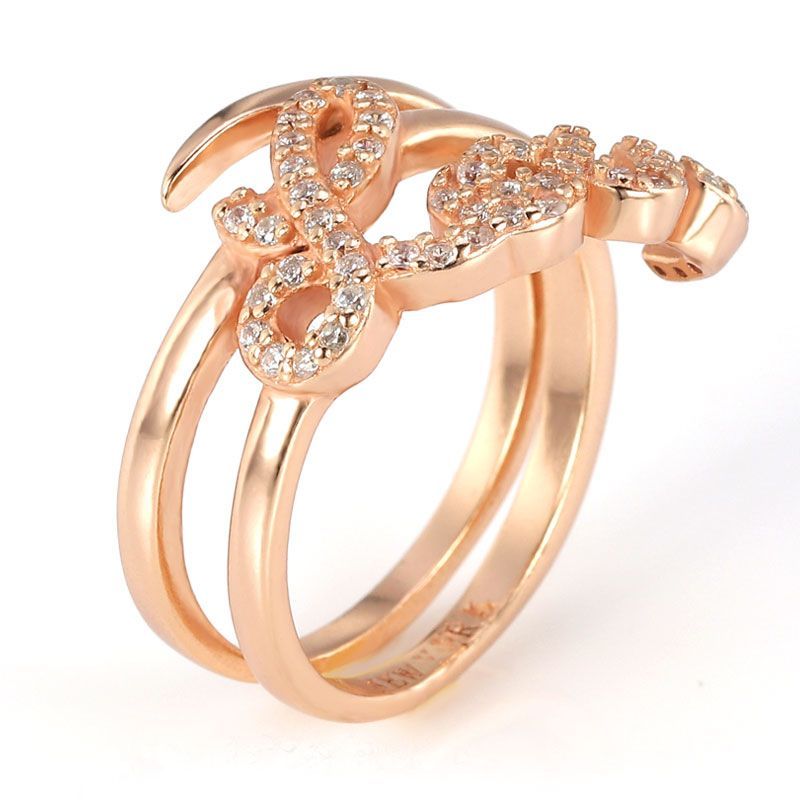 Rose Gold Plated Script Letter Love White Sapphire Adjustable Ring Band