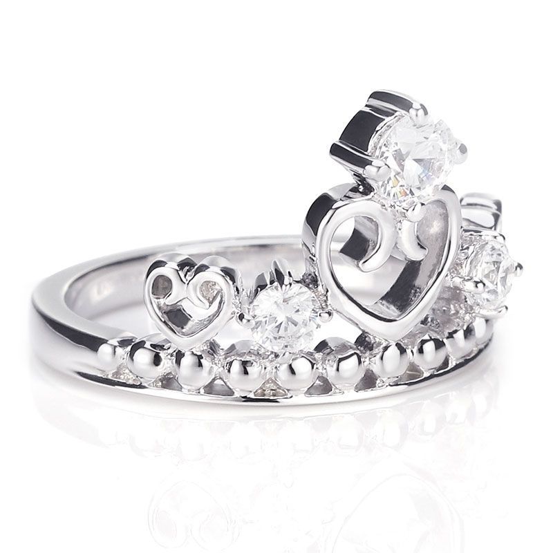 Crown Three Stone Hollow Heart Engagement Ring