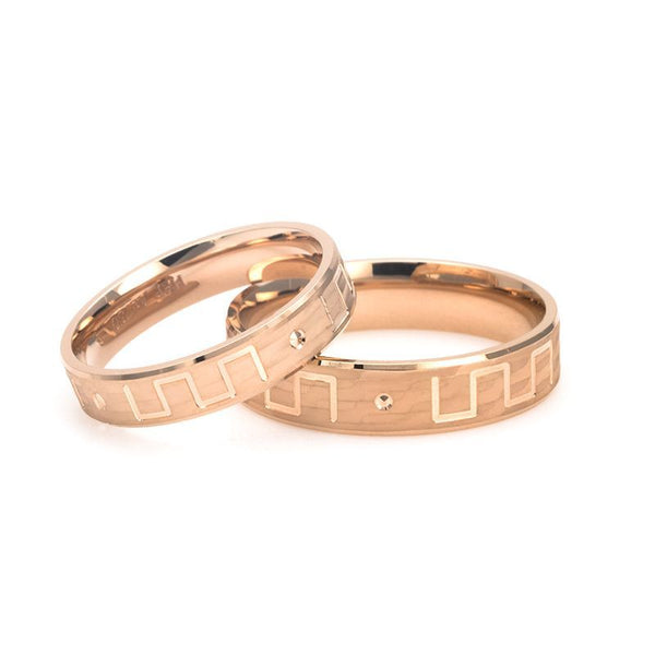18K Rose Gold And White Gold Great Wall Couple Rings Wedding Band Shadow Carving Craft