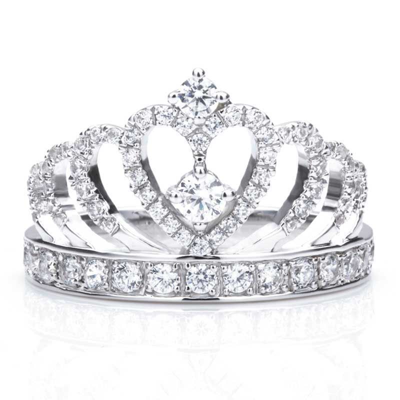 Crown Series Silver Fashion Style Princess Engagement Ring