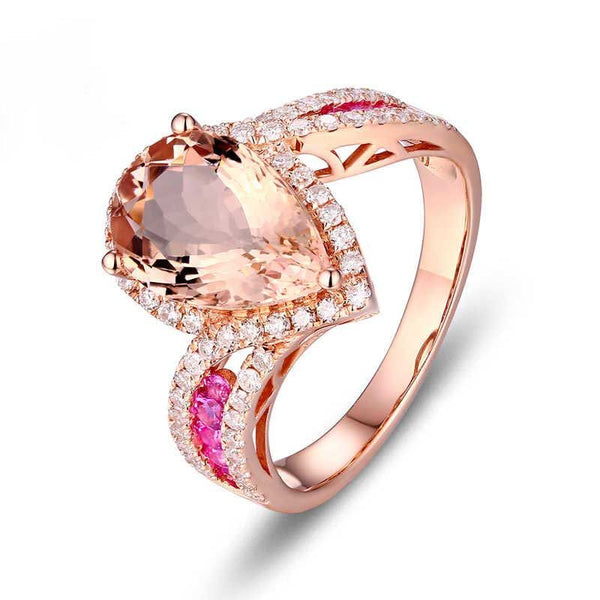 Halo Bypass Pear Cut Rose Gold Tone Sterling Silver Ring
