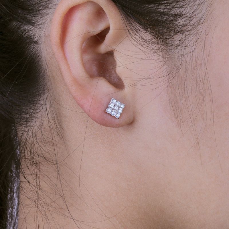 Square Brilliant-cut Round Created White Sapphire Stud Earrings