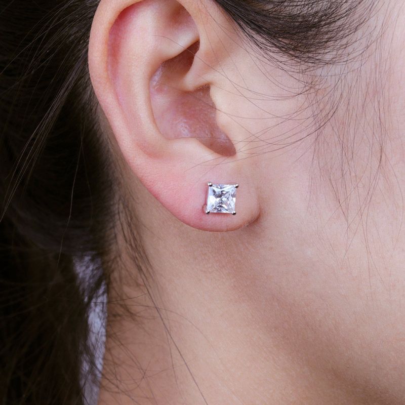 Classic Princess Brilliant-cut Created White Sapphire Stud Earrings