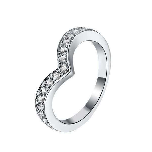 V Shape Pave Setting White Sapphire Wedding Band