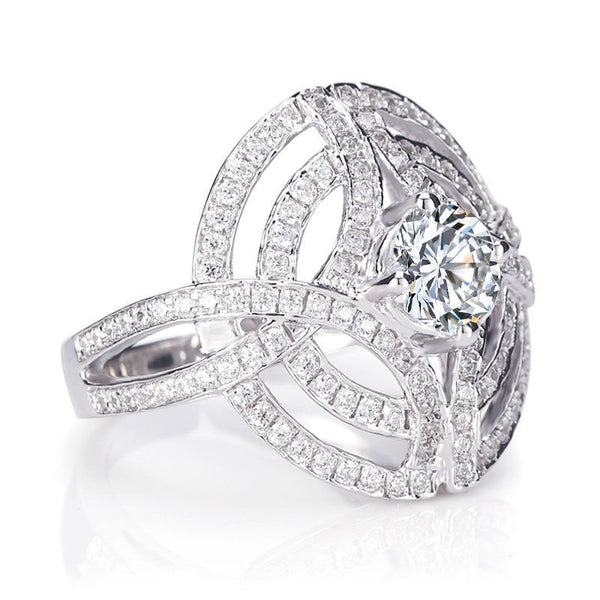 Fashion Luxury Interlaced Hollow Round Brilliant-cut White Created Sapphire Engagement Ring