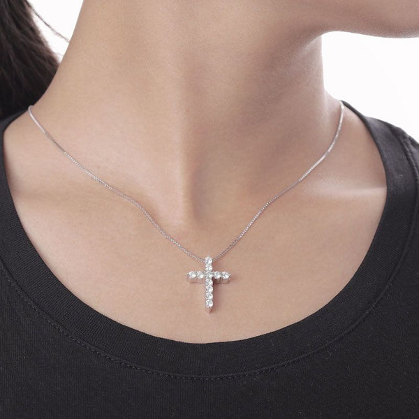 Classic Cross Brilliant-cut Created White Sapphire Necklace