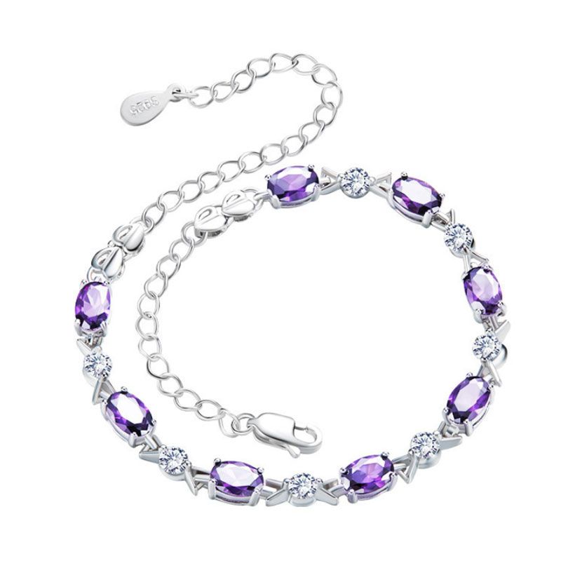 Classic Amethyst Purple Stone Sterling Silver Bracelet