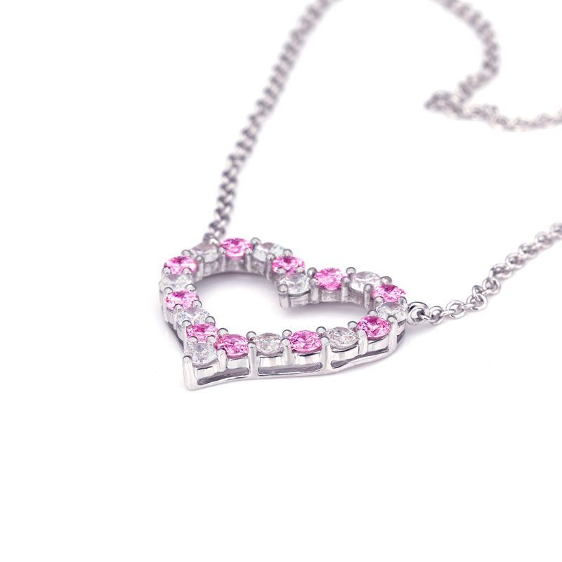 Heart Pink and White Round-cut Sapphire Necklace