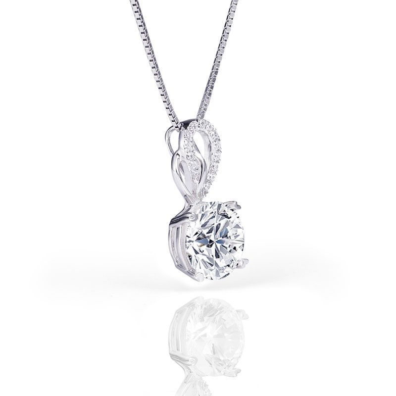 Heart Claw Setting Round Brilliant-cut White Sapphire Necklace