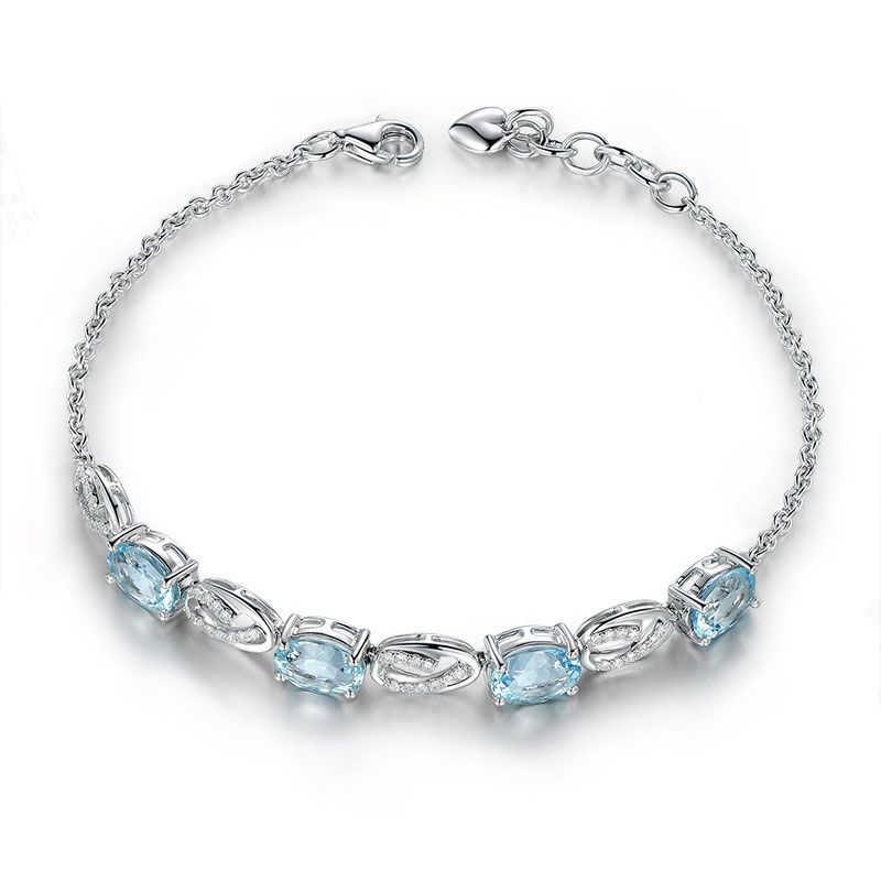 Classic Created Aquamarine Sapphire Sterling Silver Bracelet
