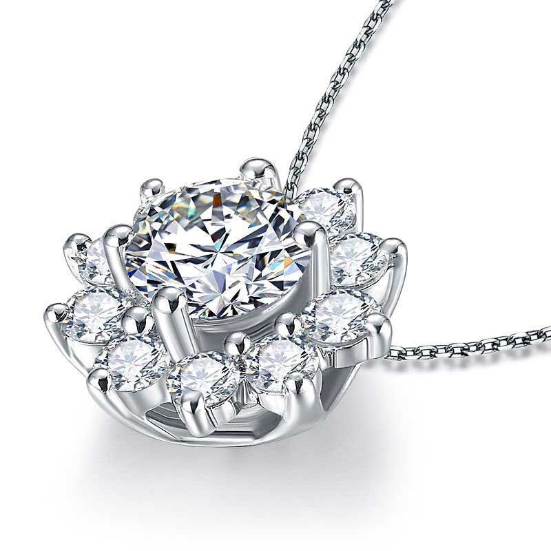 Sunflower Four Prong Setting 3.0ct Round Brilliant-cut Necklace