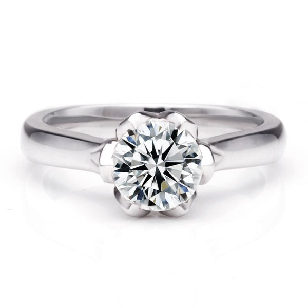 Bud Round Brilliant-cut Created White Sapphire Gem-Studded Band Sterling Silver Bridal Set