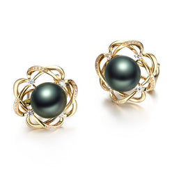 14K Rose Gold Tahitian Black Pearl And Moissanite Stud Drop Earrings For Women's