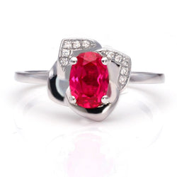 Solitaire Ruby Flower Engagement Ring