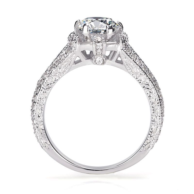 Vintage White Sapphire Split Shank Engagement Ring