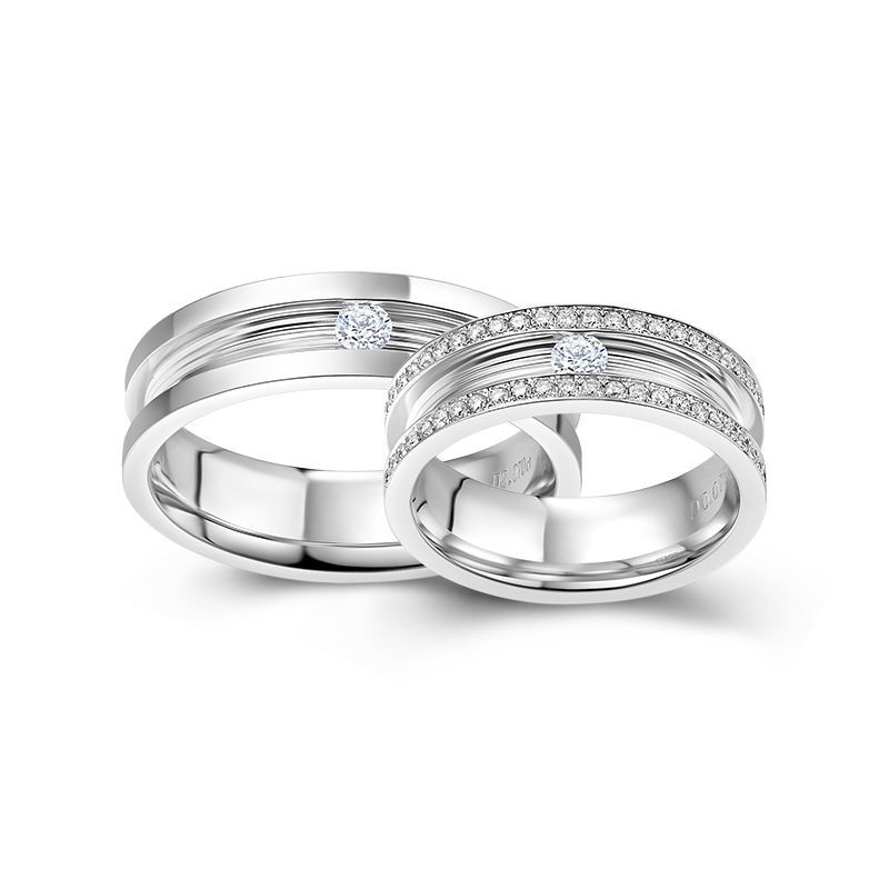 Channel Setting Round Brilliant-cut White Sapphire Together Series Couple Rings