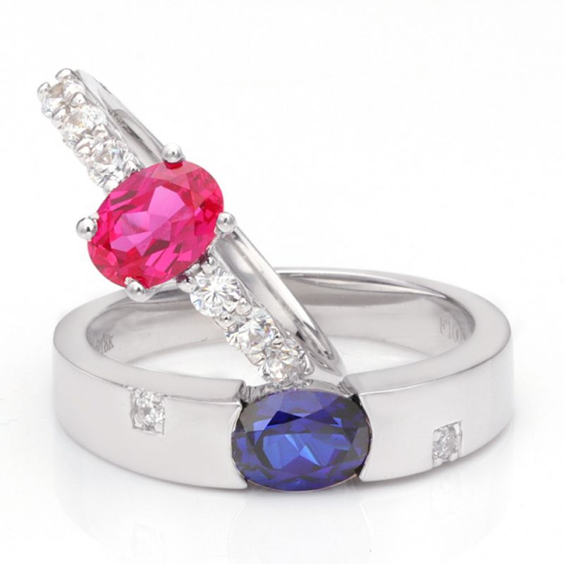 Sapphire Ruby 925 Sterling Silver Couple Rings