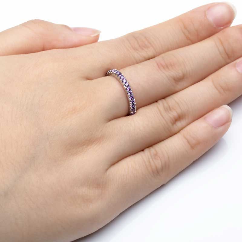 Classic Purple Sapphire Gem-Studded Wedding Band For Her