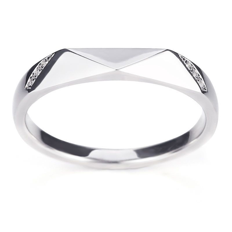 White Gold Character Rhombus Micro Sapphire Wedding Band For Her