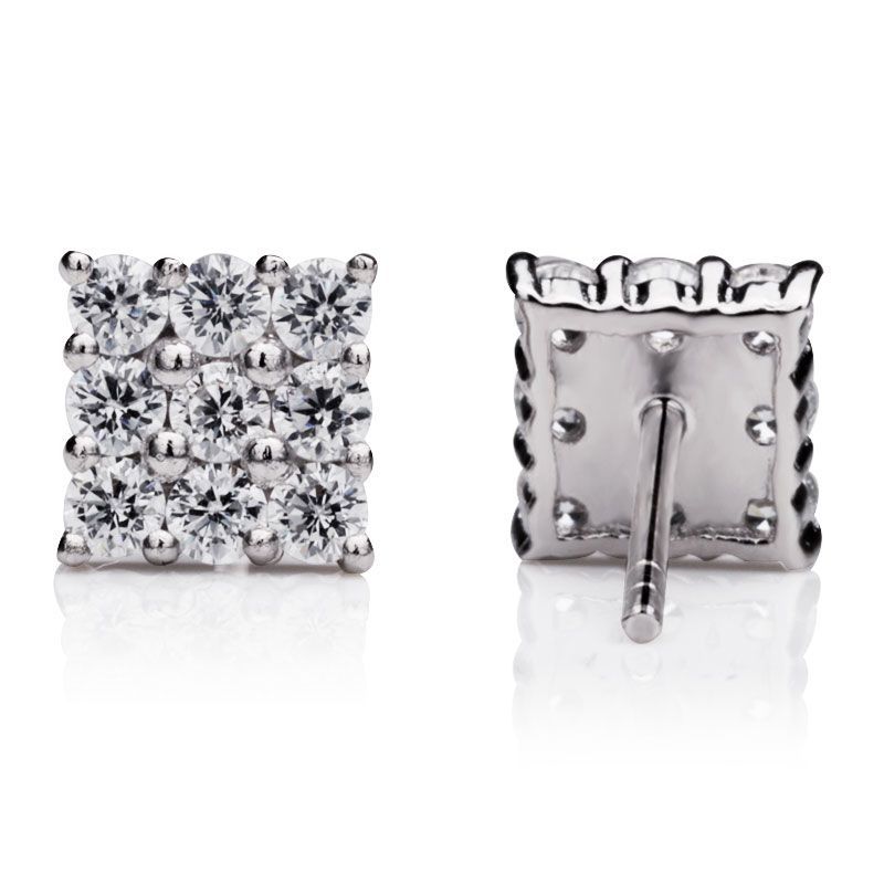 Square Brilliant-cut Round Created White Sapphire Stud Earrings
