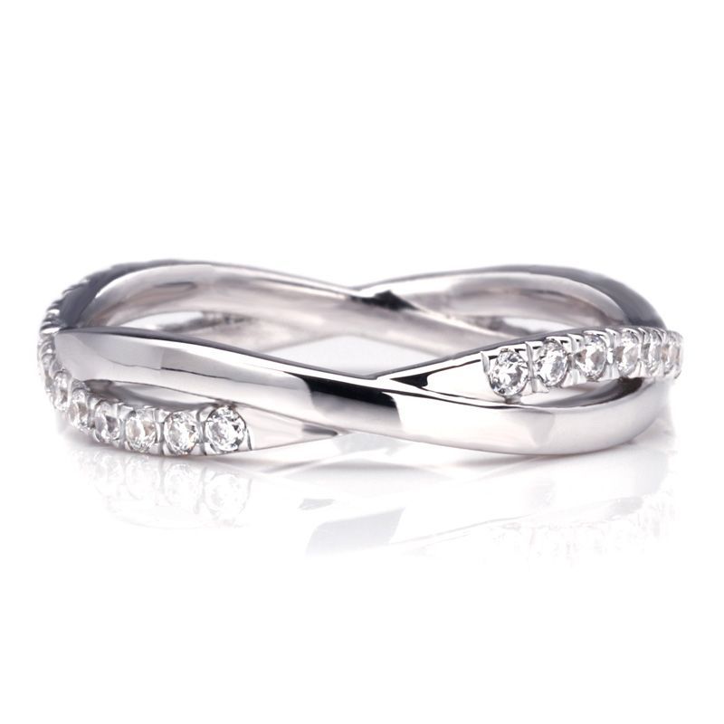 Bud Round Brilliant-cut White Created Sapphire Infinity Band Sterling Silver Bridal Set