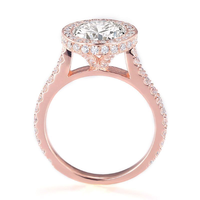 Halo Rose Gold Sapphire Stone Shank Engagement Ring