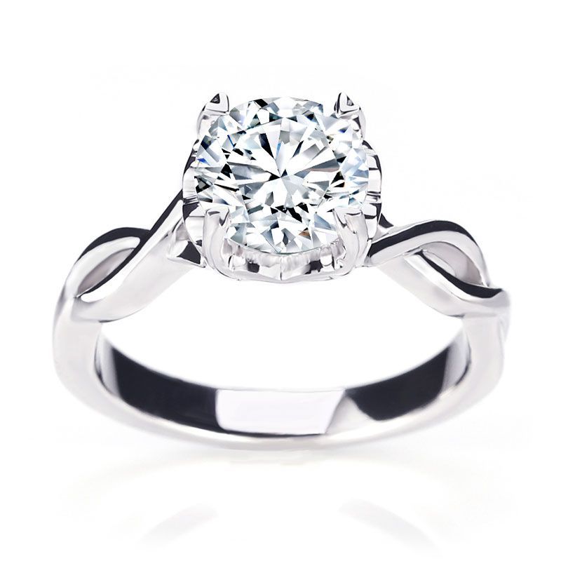 Solitaire Simulated White Sapphire Smooth Twisted Shank Engagement Ring