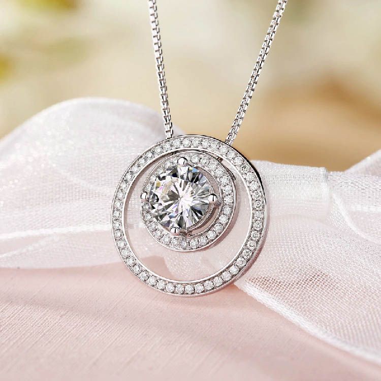 Double Halo 1.0CT Round Brilliant-cut Created White Sapphire Necklace