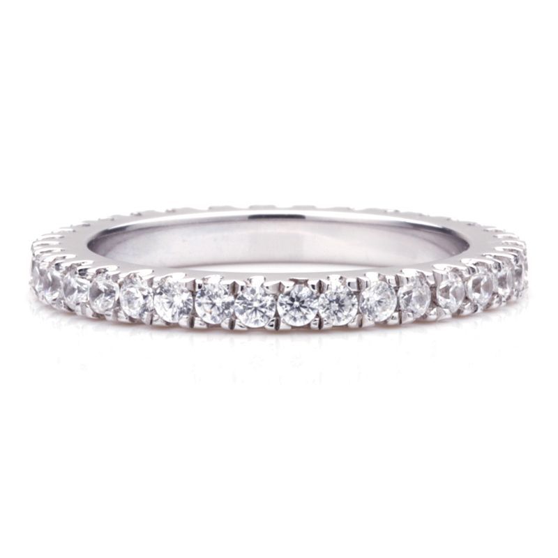 Classic Round Brilliant-cut White Sapphire Gem-Studded Band Sterling Silver Bridal Set