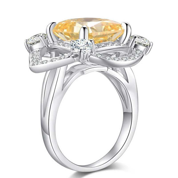 Halo Princess Cut Flower Shape Sterling Silver Ring