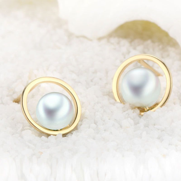14K Yellow Gold Natural Pearl Round The Eastern Pearl Stud Drop Earrings For Womens