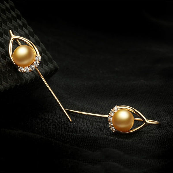 14K Rose Gold Natural Pearl And Moissanite Hoop Earrings For Womens