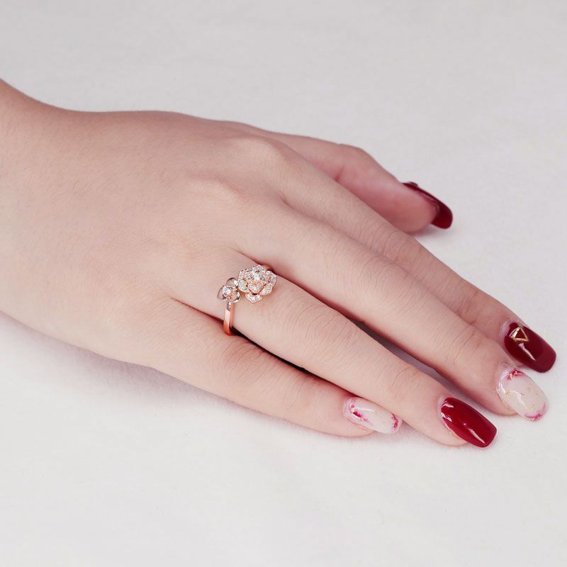 Fashion Rose Gold Plated Flower White Sapphire Ring