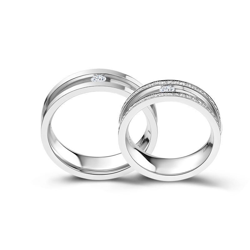 Channel Setting Round Brilliant-cut White Sapphire Together Series Couple Rings