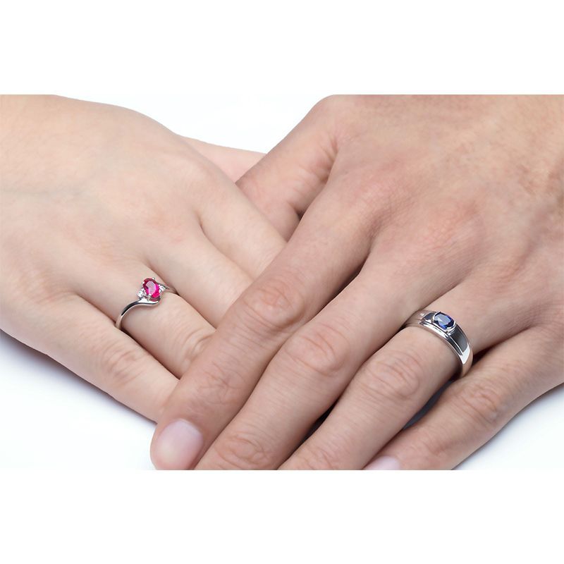 Sapphire Ruby Curved Shank 925 Sterling Silver Couple Rings