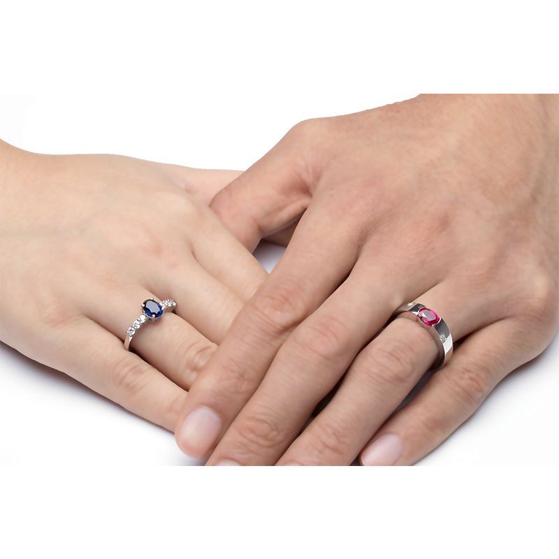 Ruby Sapphire 925 Sterling Silver Couple Rings