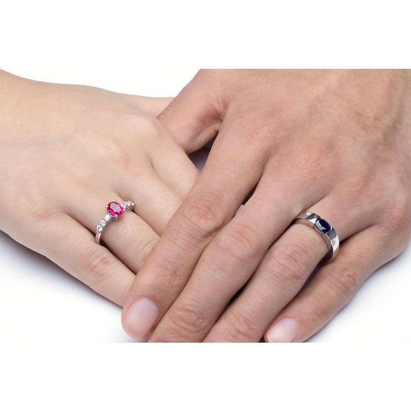 Sapphire Ruby 925 Sterling Silver Couple Rings