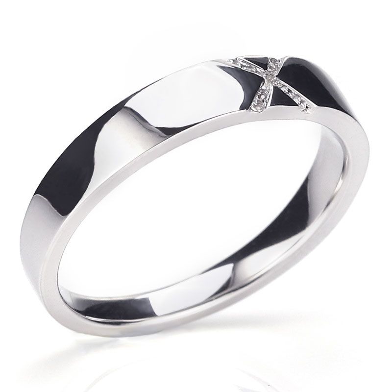 “X”Design White Gold Nine Micro Sapphire Cross Wedding Band For Her