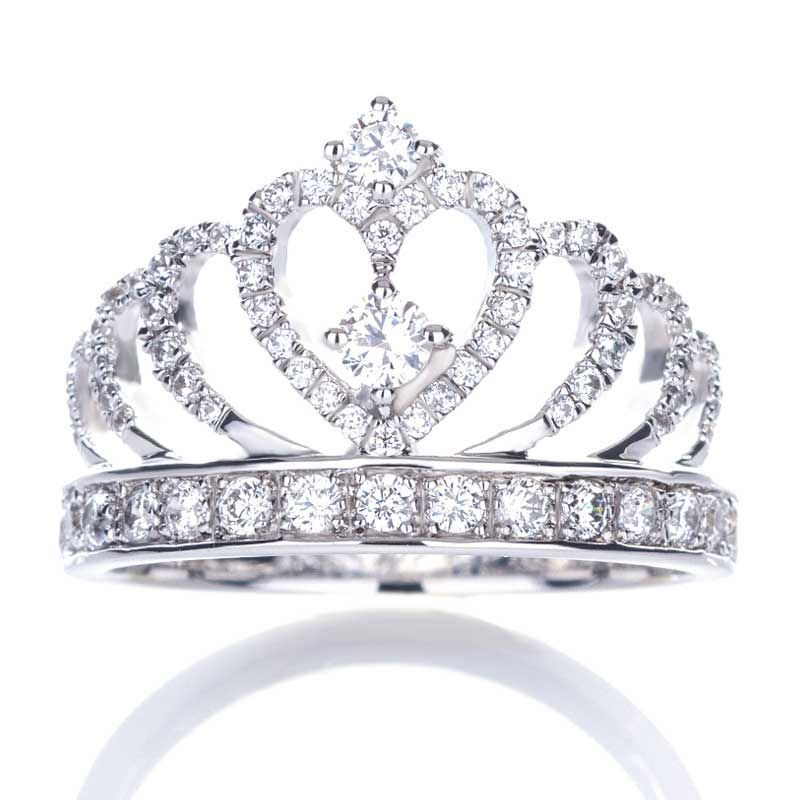Crown Series Silver Fashion Style Princess Engagement Ring