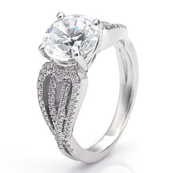 Four Claws 2.0CT Round Brilliant-cut Created White Sapphire Cross Shank Engagement Ring