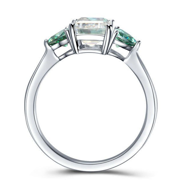 Three Stone Emerald Cut Classic Sterling Silver Ring