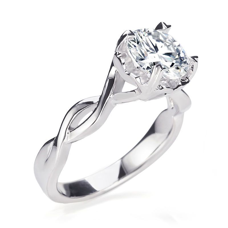 Solitaire Simulated White Sapphire Smooth Twisted Shank Engagement Ring