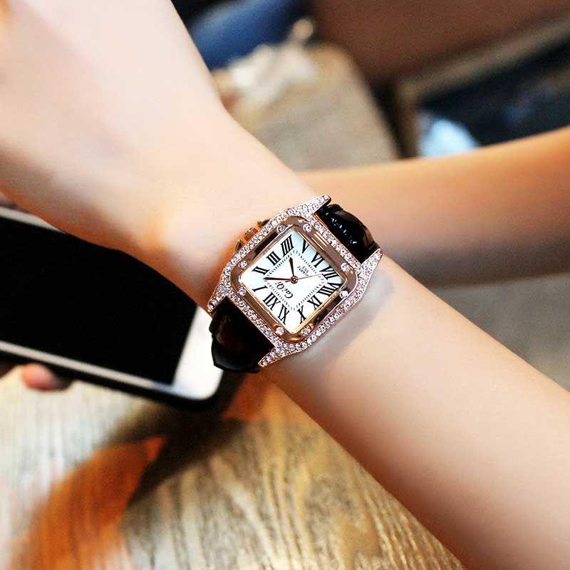 Fashion Elegant Square Bezel With Jeweled Accents Watch